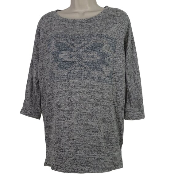 Hippie Rose Heather Gray Aztec Print Knit Top Women Size M Dolman 3/4 Sleeve - Picture 1 of 10